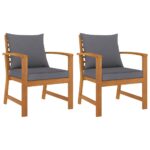Garden Chairs 2pcs with Dark Grey Cushion Solid Acacia Wood