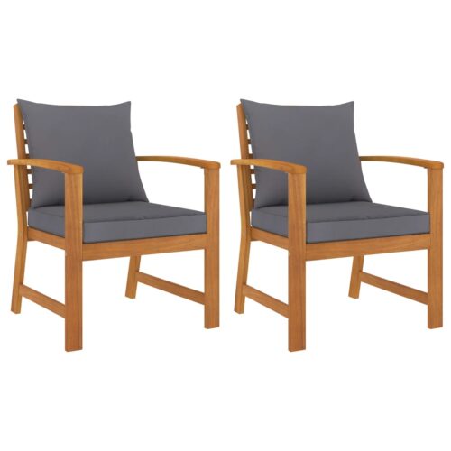 Garden Chairs 2pcs with Dark Grey Cushion Solid Acacia Wood