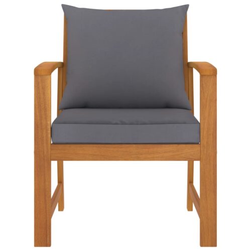 Garden Chairs 2pcs with Dark Grey Cushion Solid Acacia Wood - Image 2