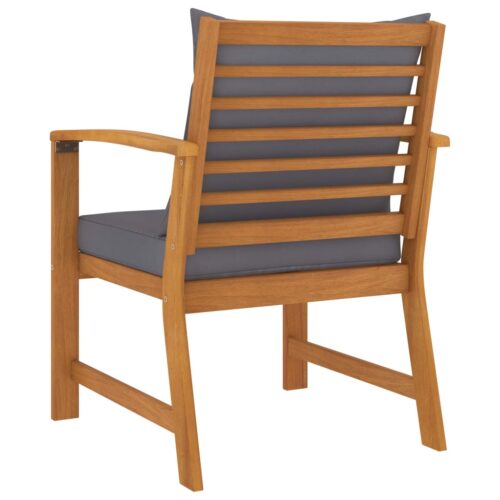 Garden Chairs 2pcs with Dark Grey Cushion Solid Acacia Wood - Image 4