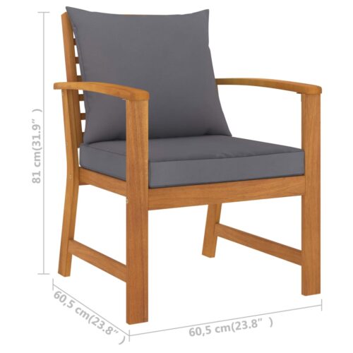 Garden Chairs 2pcs with Dark Grey Cushion Solid Acacia Wood - Image 6