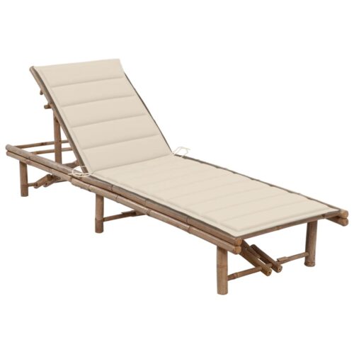 Garden Outdoor Lounger with Cushions Patio Sun Pool Daybed Chair Recliner Bamboo