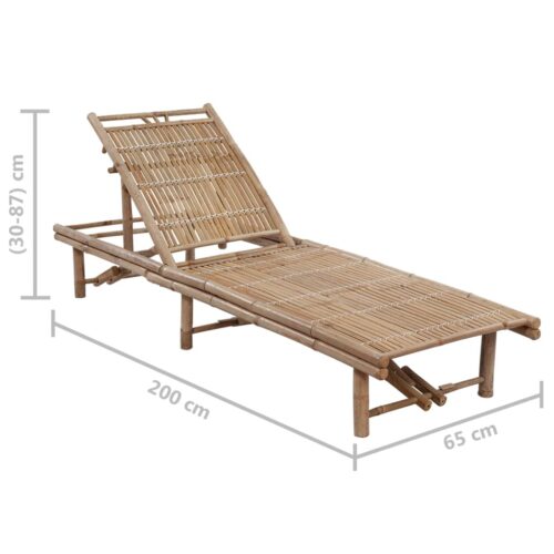 Garden Sun Lounger with Cushion Bamboo - Image 6