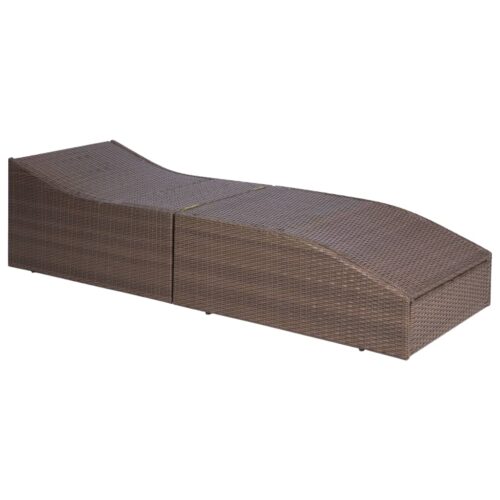 Sun Lounger with Cushion Poly Rattan Brown - Image 2