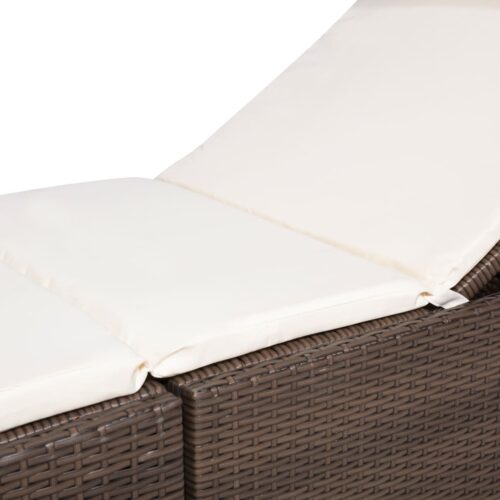 Sun Lounger with Cushion Poly Rattan Brown - Image 6