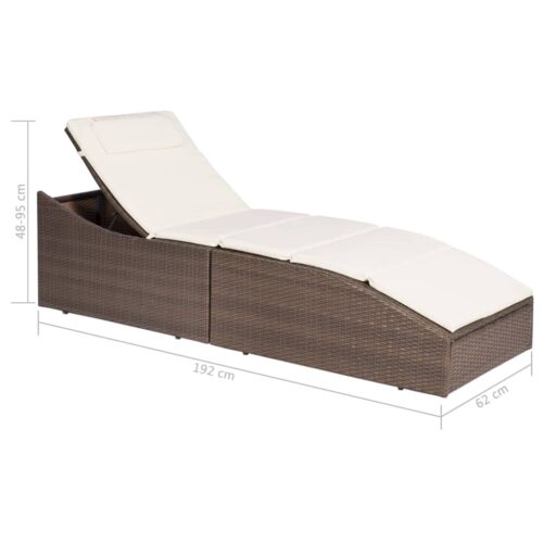 Sun Lounger with Cushion Poly Rattan Brown - Image 7