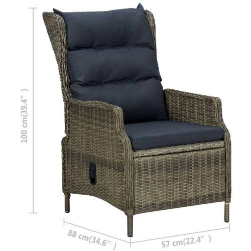 Reclining Garden Chair with Cushions Poly Rattan Brown - Image 8