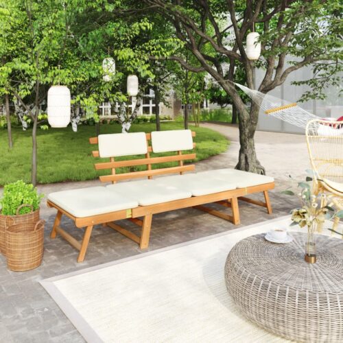 Garden Bench with Cushions 2-in-1 190cm Solid Acacia Wood - Image 2