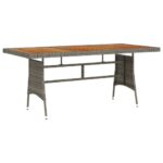 Garden Table Grey 160x70x72cm Poly Rattan Solid Acacia Wood