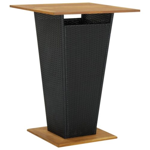 Bar Table Black 80x80x110cm Poly Rattan Solid Acacia Wood