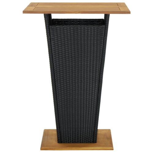 Bar Table Black 80x80x110cm Poly Rattan Solid Acacia Wood - Image 2