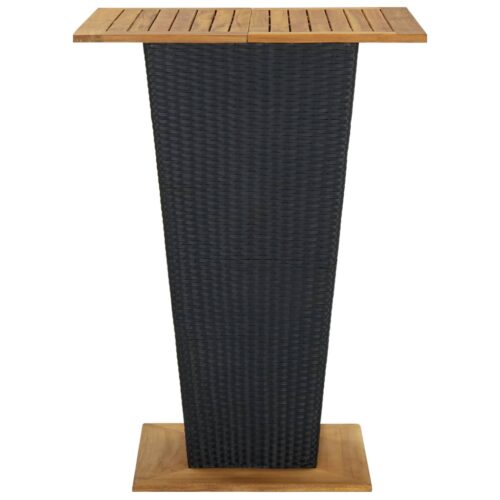 Bar Table Black 80x80x110cm Poly Rattan Solid Acacia Wood - Image 3