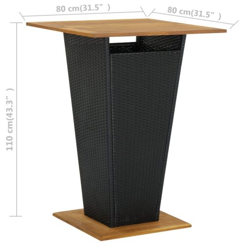 Bar Table Black 80x80x110cm Poly Rattan Solid Acacia Wood - Image 6