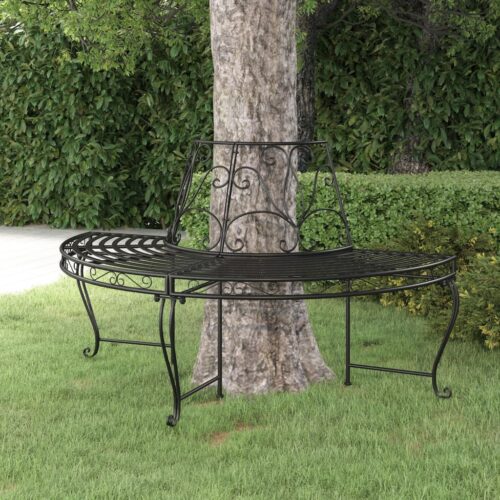 Half Round Tree Bench 160cm Black Steel