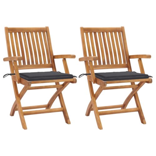 Garden Chairs 2pcs with Anthracite Cushions Solid Teak Wood - Image 2