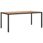 Garden Table 190x90x75cm Poly Rattan Acacia Wood Black