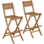 Folding Outdoor Bar Stools 2pcs Solid Teak Wood