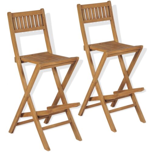 Folding Outdoor Bar Stools 2pcs Solid Teak Wood