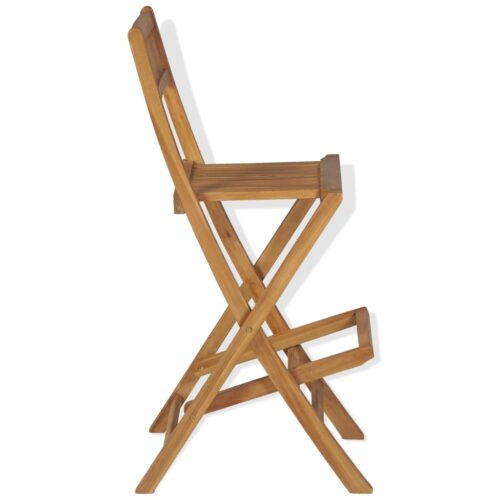 Folding Outdoor Bar Stools 2pcs Solid Teak Wood - Image 5