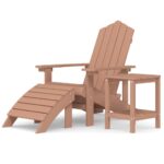 Garden Adirondack Chair with Footstool Table HDPE Brown