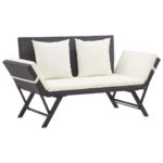 Garden Bench with Cushions 176cm Black Poly Rattan