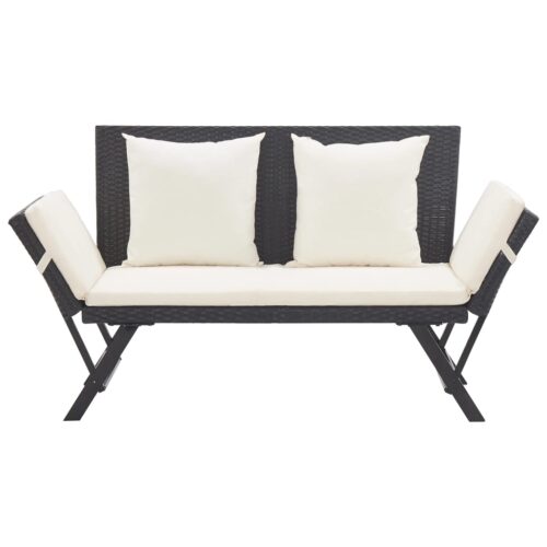 Garden Bench with Cushions 176cm Black Poly Rattan - Image 2