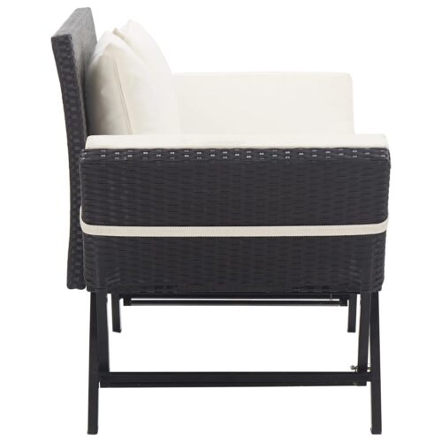 Garden Bench with Cushions 176cm Black Poly Rattan - Image 3