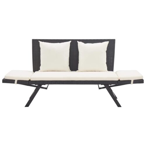 Garden Bench with Cushions 176cm Black Poly Rattan - Image 7