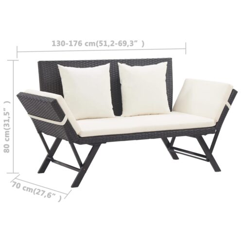 Garden Bench with Cushions 176cm Black Poly Rattan - Image 10