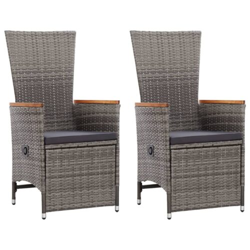 Reclining Garden Chairs 2pcs with Cushions Poly Rattan Grey