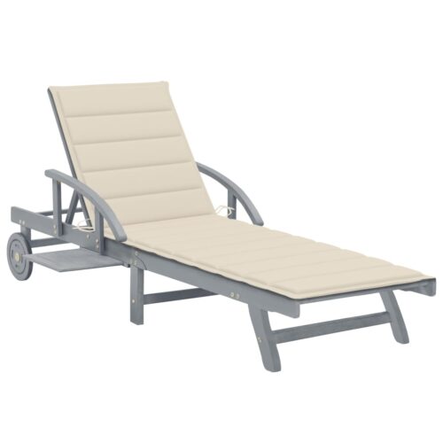 Garden Outdoor Lounger Patio Sun Pool Chair Wheels Cushions Solid Acacia Wood