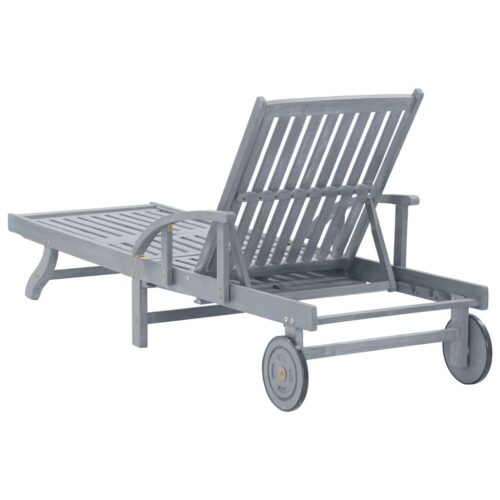 Garden Outdoor Lounger Patio Sun Pool Chair Wheels Cushions Solid Acacia Wood - Image 6