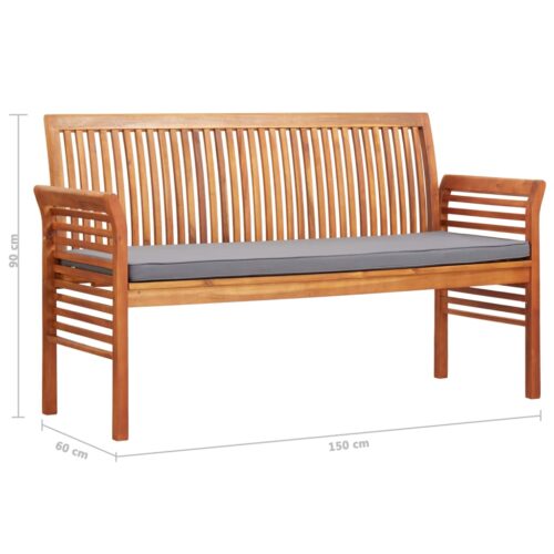 3-Seater Garden Bench with Cushion 150cm Solid Acacia Wood - Image 7