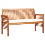 3-Seater Garden Bench with Cushion 150cm Solid Acacia Wood