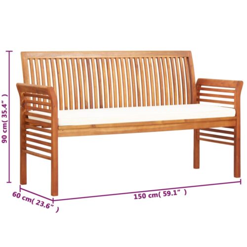 3-Seater Garden Bench with Cushion 150cm Solid Acacia Wood - Image 7