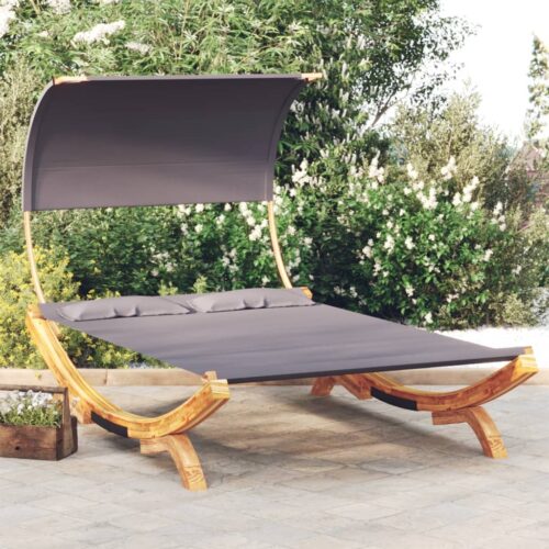 Outdoor Lounge Bed with Canopy 165x203x126cm Solid Bent Wood Anthracite - Image 7