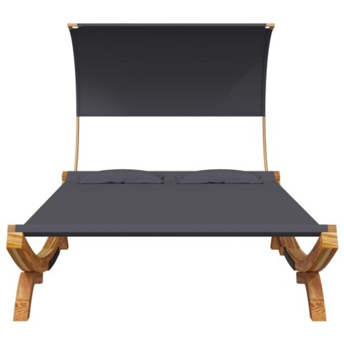Outdoor Lounge Bed with Canopy 165x203x126cm Solid Bent Wood Anthracite - Image 4