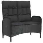 Reclining Garden Bench with Cushions 107cm Poly Rattan Black