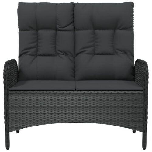 Reclining Garden Bench with Cushions 107cm Poly Rattan Black - Image 3