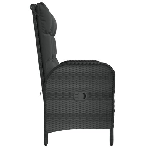 Reclining Garden Bench with Cushions 107cm Poly Rattan Black - Image 4