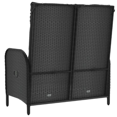 Reclining Garden Bench with Cushions 107cm Poly Rattan Black - Image 5