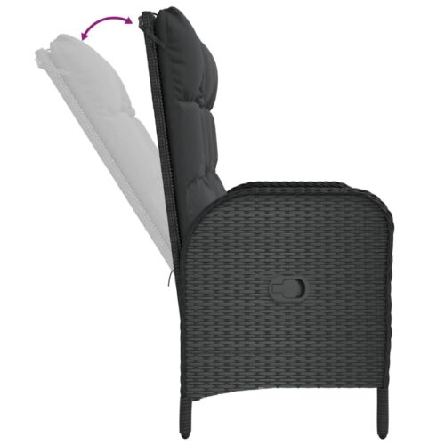 Reclining Garden Bench with Cushions 107cm Poly Rattan Black - Image 6