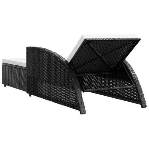 Sun Lounger with Cream White Cushion Poly Rattan Black - Image 3