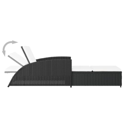 Sun Lounger with Cream White Cushion Poly Rattan Black - Image 4