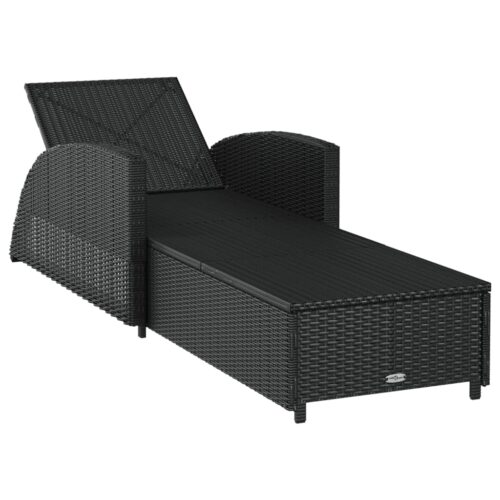 Sun Lounger with Cream White Cushion Poly Rattan Black - Image 5