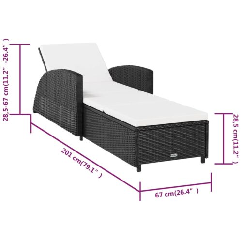 Sun Lounger with Cream White Cushion Poly Rattan Black - Image 8