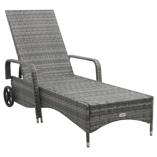 Sun Lounger with Wheels Poly Rattan Anthracite - Image 2