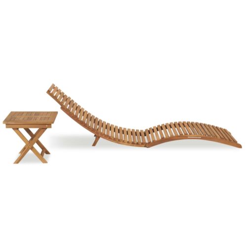 Folding Sun Lounger with Table Solid Teak Wood - Image 3