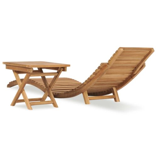 Folding Sun Lounger with Table Solid Teak Wood - Image 4