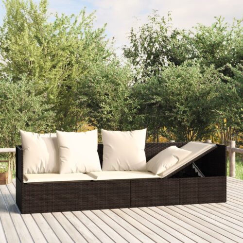 Outdoor Lounge Bed with Cushions Brown Poly Rattan - Image 9